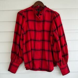 Banana Republic Plaid Flannel Button Down Shirt Puff Sleeve S Cabincore Grunge